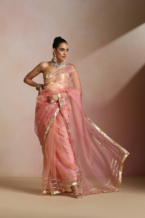 Pink Glass Tissue Organza Gotta Patti Saree