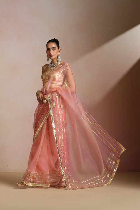 Pink Glass Tissue Organza Gotta Patti Saree
