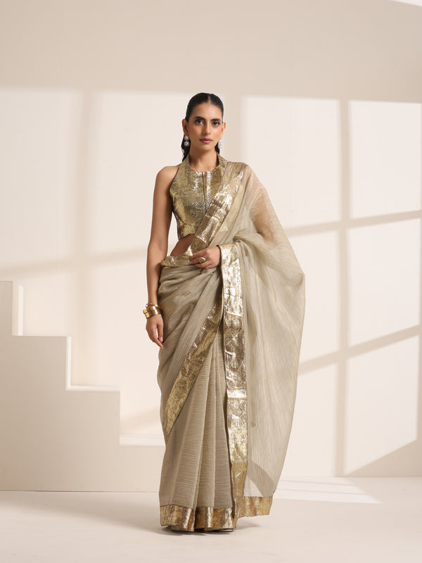 Ivory Crush Saree and Mettalic Gold Border