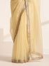Yellow Silk Organza Saree with Crushed and Golden Lace Border