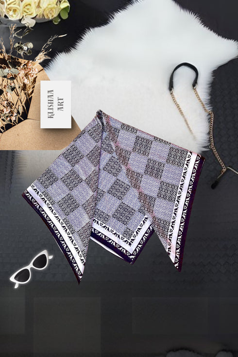 Klishaaart Black & white Printed Silk Women Fancy Scarf