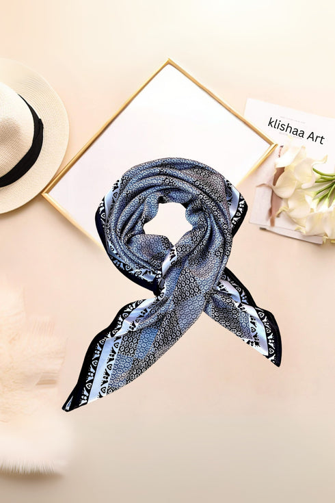 Klishaaart Black & white Printed Silk Women Fancy Scarf