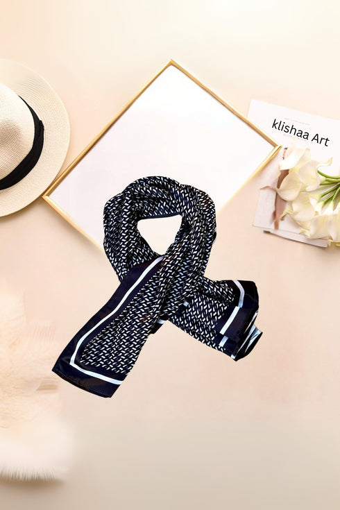 Klishaaart Black Printed Silk Women Fancy Scarf