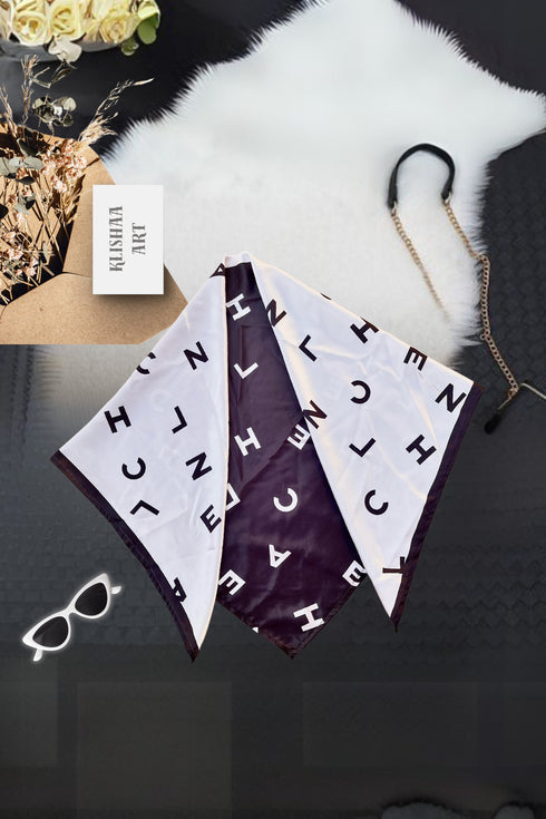Klishaaart Made Abcd Print silk Black & White colour digital scarf