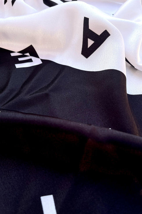 Klishaaart Made Abcd Print silk Black & White colour digital scarf