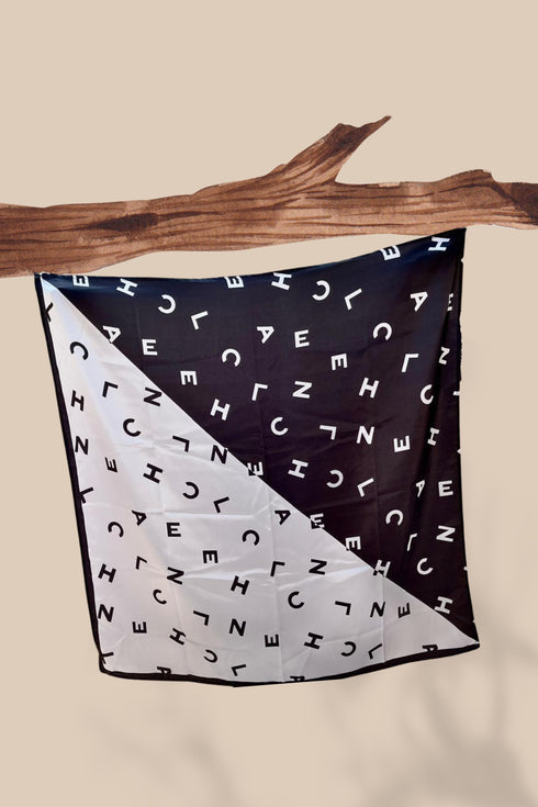 Klishaaart Made Abcd Print silk Black & White colour digital scarf