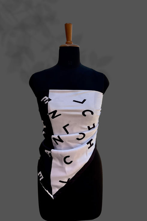 Klishaaart Made Abcd Print silk Black & White colour digital scarf