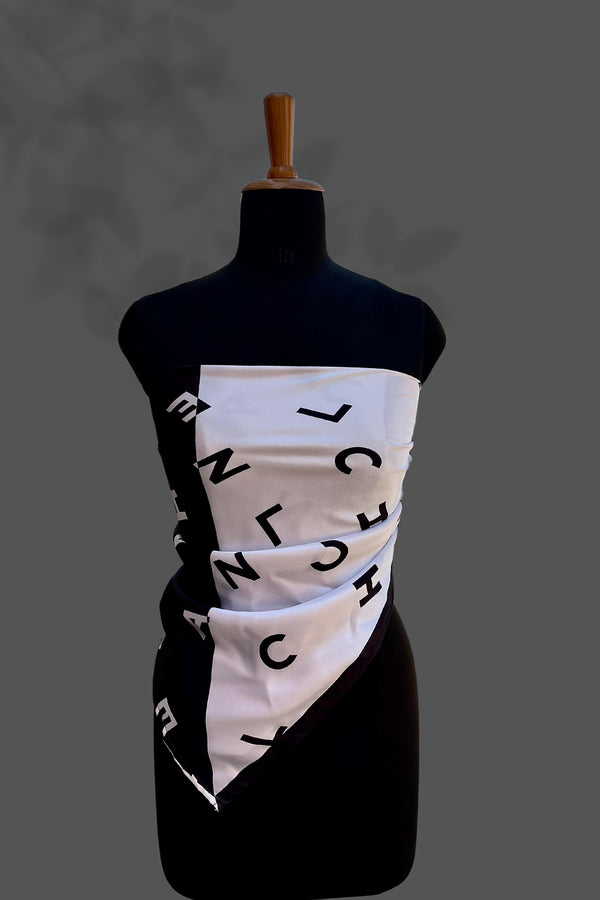 Klishaaart Made Abcd Print silk Black & White colour digital scarf