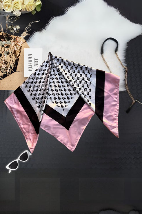 White & Pink Digital Printed Scarf