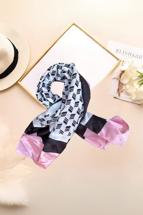 White & Pink Digital Printed Scarf