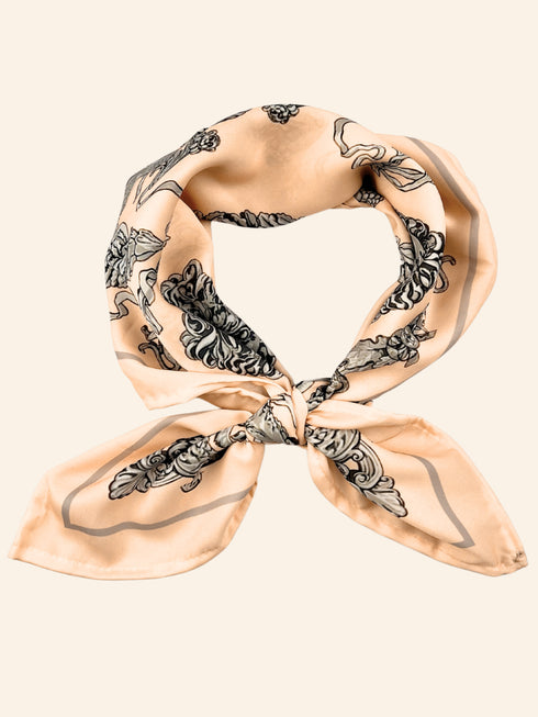 Klishaa art Beige Baroque Digital Print Silk Scarf for Women