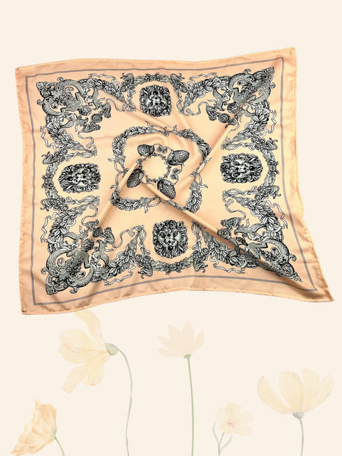 Klishaa art Beige Baroque Digital Print Silk Scarf for Women