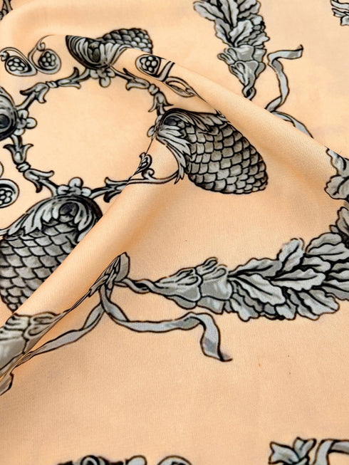 Klishaa art Beige Baroque Digital Print Silk Scarf for Women