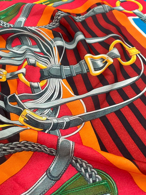 Klishaa art Vibrant Equestrian Digital Print Scarf for Women – Multicolor Luxury Square Wrap