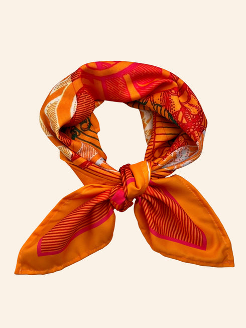 Digital Print Scarf for Women – Orange Red Designer Square Wrap