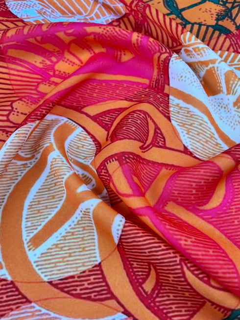 Digital Print Scarf for Women – Orange Red Designer Square Wrap