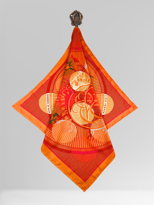 Digital Print Scarf for Women – Orange Red Designer Square Wrap