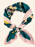 Baroque Scroll Print Scarf – Teal & Pastel Pink Satin Square Wrap for Women