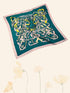 Baroque Scroll Print Scarf – Teal & Pastel Pink Satin Square Wrap for Women