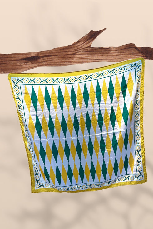 Women's Stylish Square Silk Digital Printed Fashion Head Neck Scarf Stole Green/Yellow