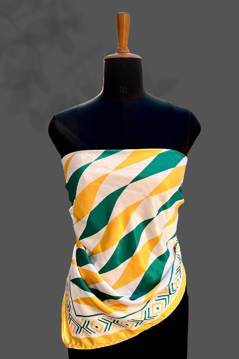 Women's Stylish Square Silk Digital Printed Fashion Head Neck Scarf Stole Green/Yellow