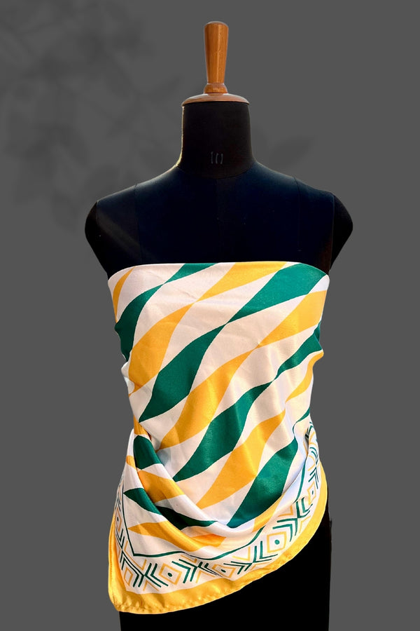 Women's Stylish Square Silk Digital Printed Fashion Head Neck Scarf Stole Green/Yellow