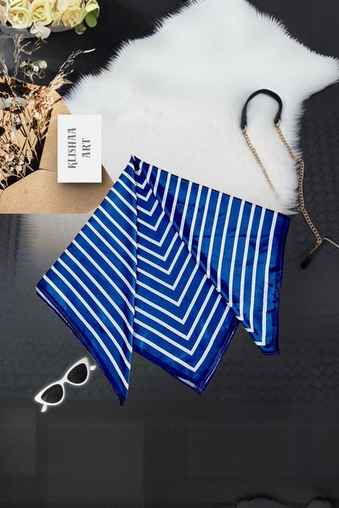 Women's Stylish Square Silk Digital Printed Fashion Head Neck Scarf Stole Dark blue