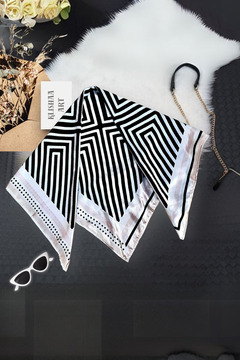 Klishaaart Black & white Printed Silk Women Fancy Scarf