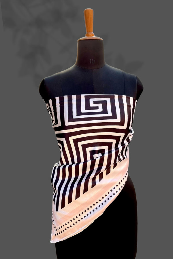 Klishaaart Black & white Printed Silk Women Fancy Scarf