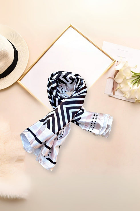 Klishaaart Black & white Printed Silk Women Fancy Scarf