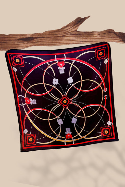 Klishaaart Black Printed Silk Women Fancy Scarf