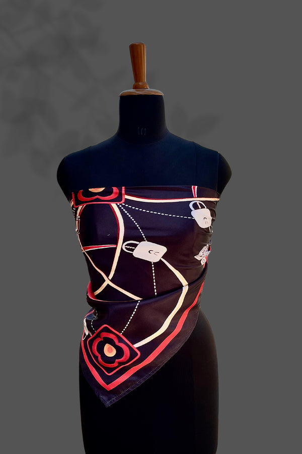Klishaaart Black Printed Silk Women Fancy Scarf