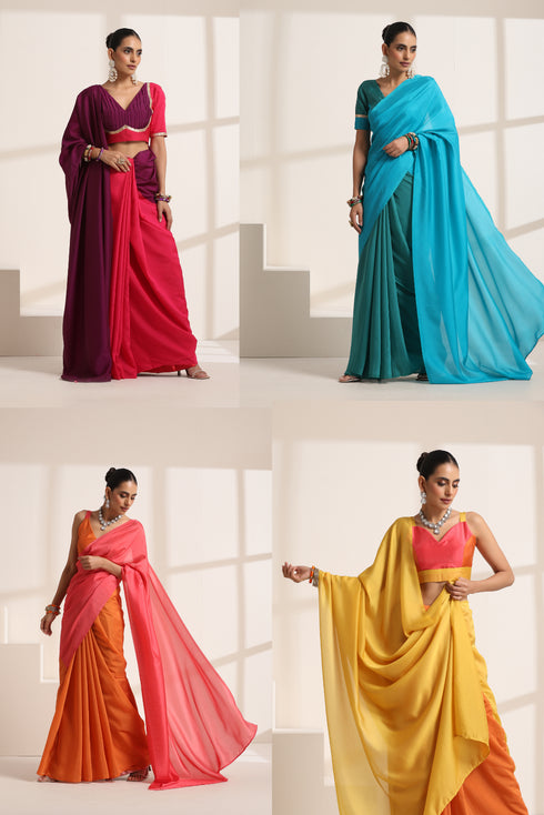 Purple and Pink Silk Saree with Designer Blouse